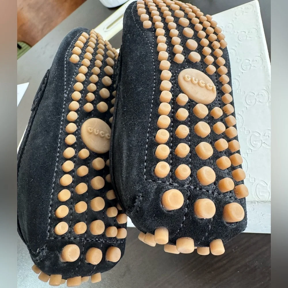 Gucci Black Kids Moccasins with Silver Detail